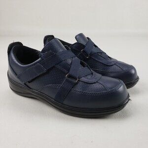 ORTHOFEET Alexandria Leather Comfort Shoes Blue Womens 6 W Wide Casual Loafers